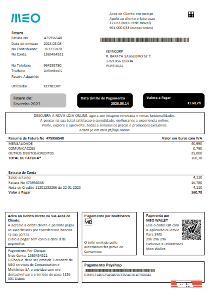 MEO utility business bill,  SCR PSD template
